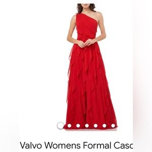 carmen marc valvo, one shoulder long dress, red zize 8